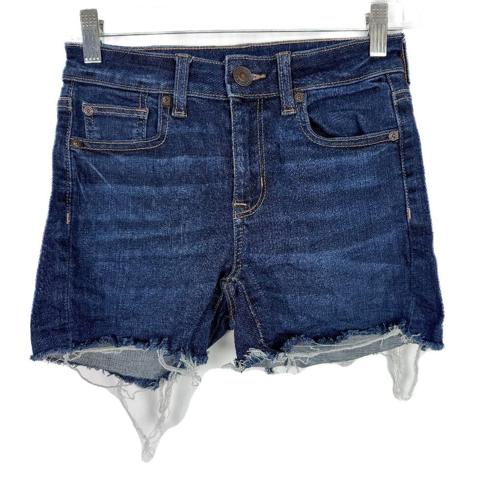American Eagle Next Level Stretch Hi-Rise Shortie Denim Jean Shorts Size 00 EUC